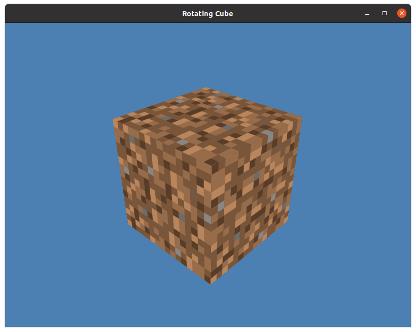 Window created by running this program which displays a rotating cube.